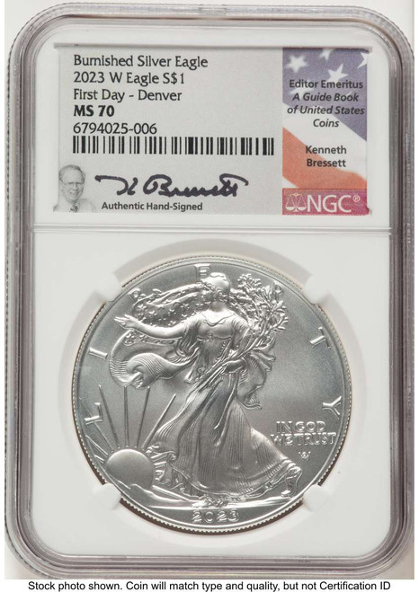 Bullionshark 2023-W S$1 Burnished American Silver Eagle Coin NGC MS70 - First Day of Issue - HAT762963143 