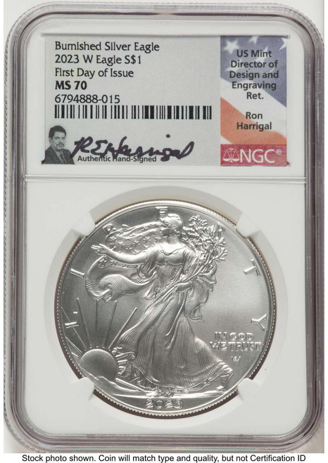 Bullionshark 2023-W S$1 Burnished American Silver Eagle Coin NGC MS70 - First Day of Issue - HAT762963151 
