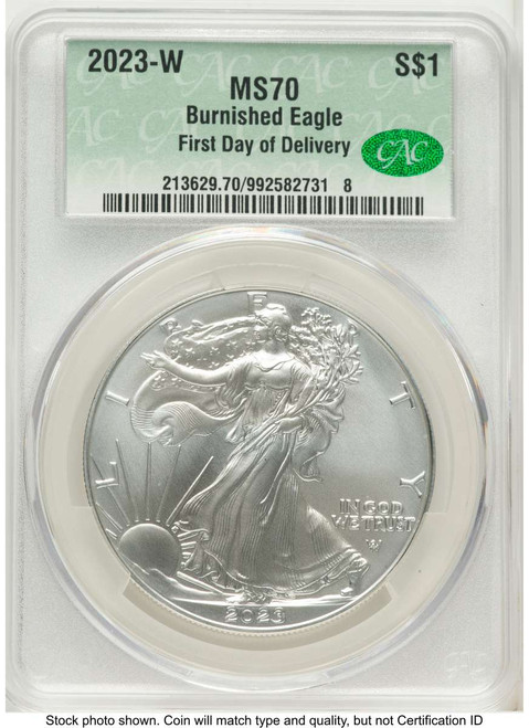 Bullionshark 2023-W S$1 Burnished American Silver Eagle Coin CACG MS70 - First Strike - HAT762927081 