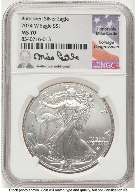 Bullionshark 2024-W S$1 Burnished American Silver Eagle Coin NGC MS70 - HAT771300074 