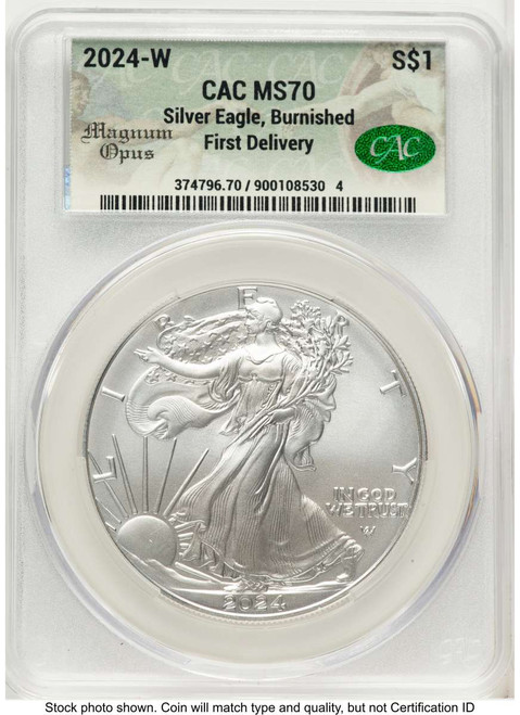 Bullionshark 2024-W S$1 Burnished American Silver Eagle Coin CACG MS70 - HAT770082077 