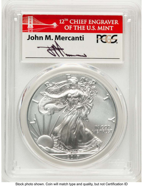 Bullionshark 2017-W S$1 Burnished American Silver Eagle Coin PCGS MS70 - First Strike - Mercanti Signature - HAT777419002 