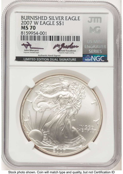 2007-W S$1 Burnished American Silver Eagle Coin NGC MS70 coin front image
