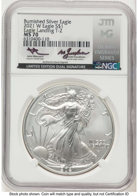 Bullionshark 2021-W S$1 Burnished American Silver Eagle Coin NGC MS70 - Type Two - HAT788414045 