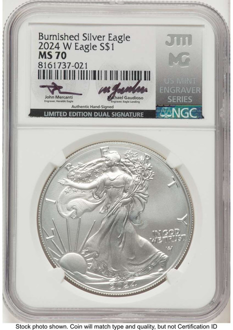 2024-W S$1 Burnished American Silver Eagle Coin NGC MS70 coin front image