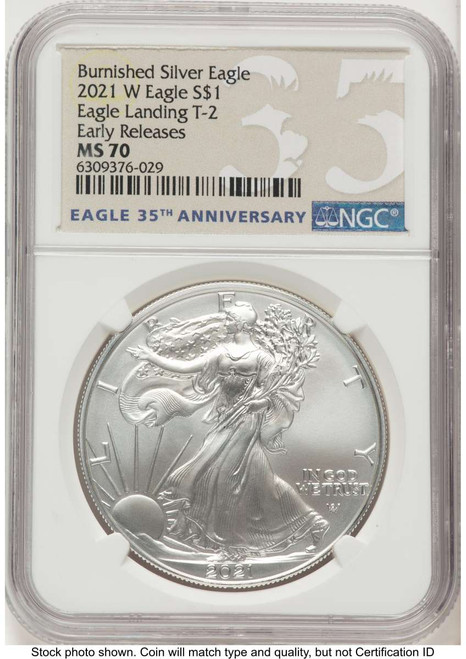 2021-W S$1 Burnished American Silver Eagle Coin NGC MS70 - Type Two coin front image