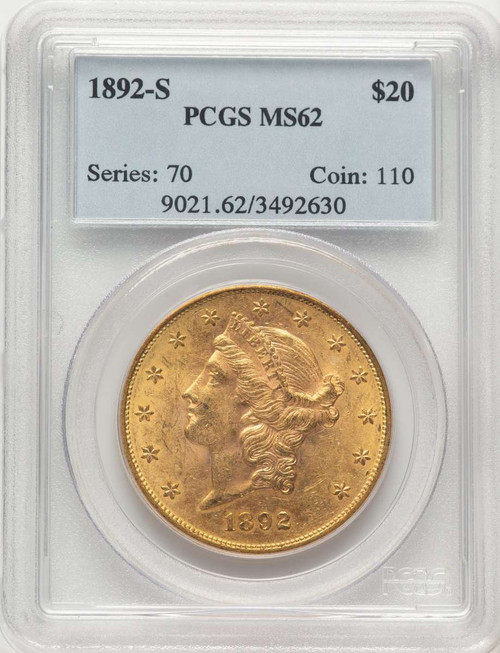 Bullionshark 1892-S $20 Gold Liberty Double Eagle PCGS MS62 - HAT784323003 