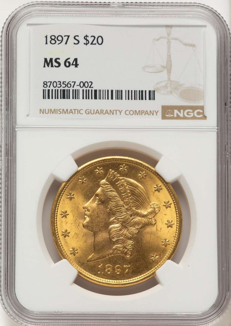 Bullionshark 1897-S $20 Gold Liberty Double Eagle NGC MS64 - HAT177512001 