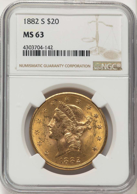 Bullionshark 1882-S $20 Gold Liberty Double Eagle NGC MS63 - HAT788141044 