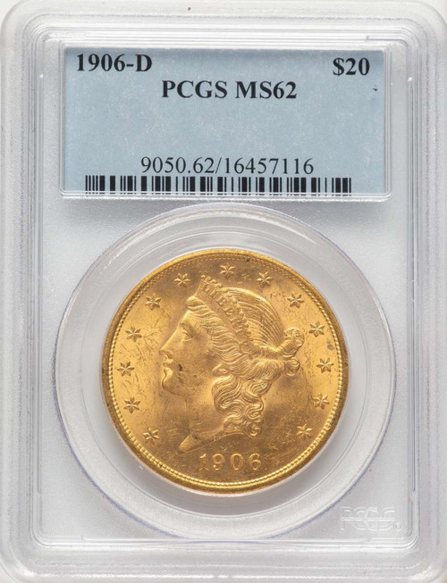 1906-D $20 Gold Liberty Double Eagle PCGS MS62 coin front image