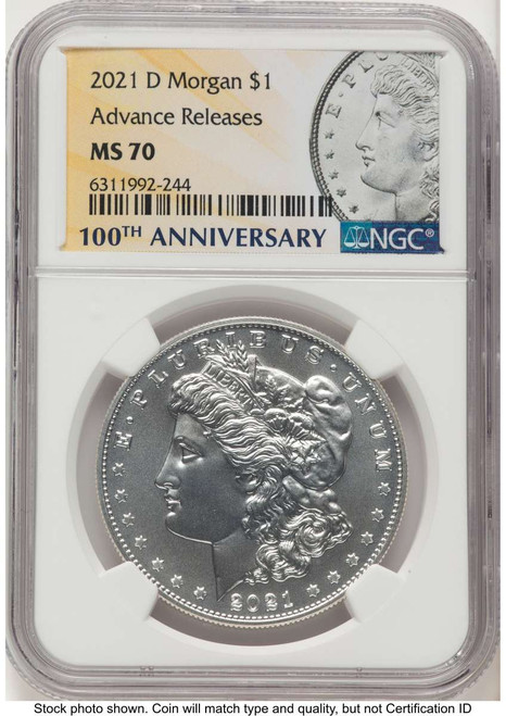 Bullionshark 2021-D $1 Modern Bullion Coin NGC MS70   Morgan Dollar 100th Anniversary - Advanced Release - HAT774957001 
