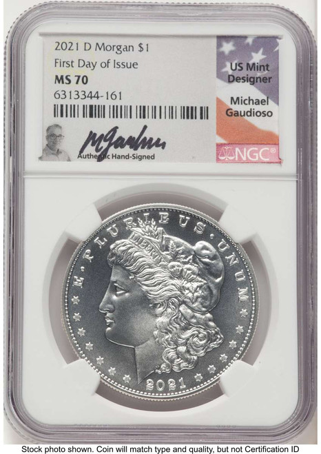 Bullionshark 2021-D $1 Modern Bullion Coin NGC MS70   Morgan Dollar 100th Anniversary - First Day of Issue - HAT776793001 