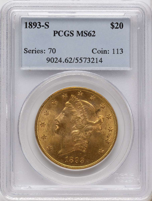 Bullionshark 1893-S $20 Gold Liberty Double Eagle PCGS MS62 - HAT790328006 