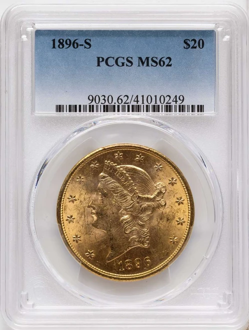 1896-S $20 Gold Liberty Double Eagle PCGS MS62 coin front image