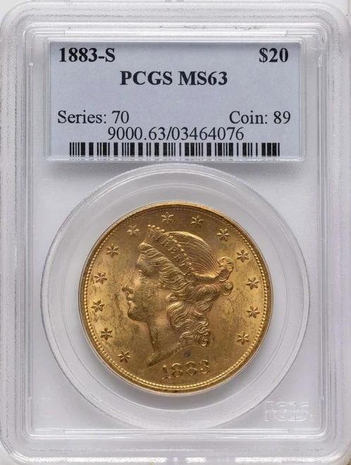 1883-S $20 Gold Liberty Double Eagle PCGS MS63 coin front image