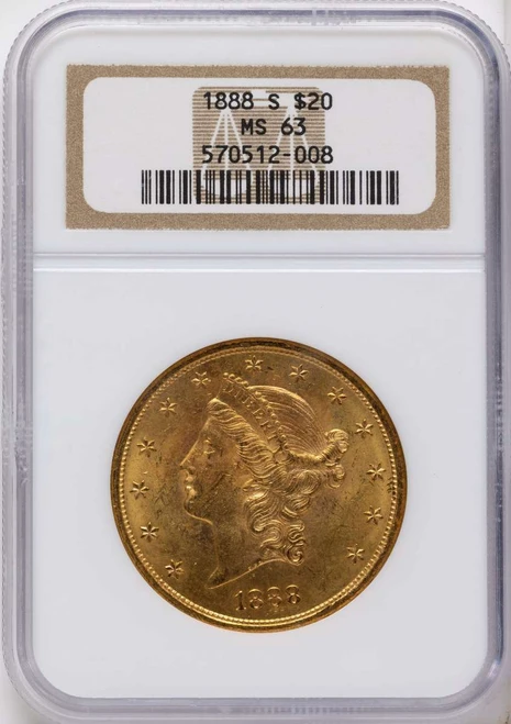 1888-S $20 Gold Liberty Double Eagle NGC MS63 coin front image