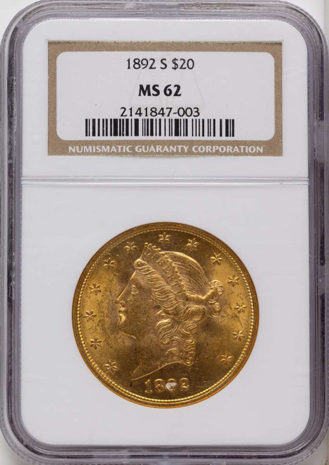 Bullionshark 1892-S $20 Gold Liberty Double Eagle NGC MS62 - HAT790371013 