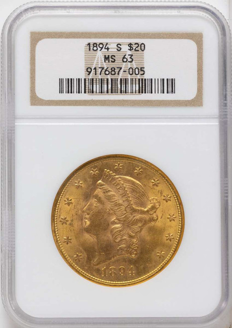 Bullionshark 1894-S $20 Gold Liberty Double Eagle NGC MS63 - HAT790463019 