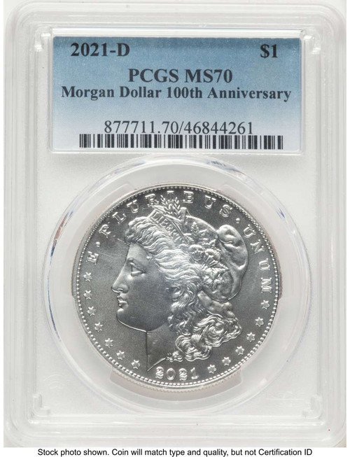 Bullionshark 2021-D $1 Modern Bullion Coin PCGS MS70   Morgan Dollar 100th Anniversary - HAT774119006 