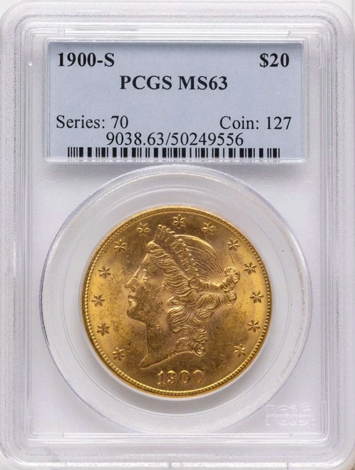 1900-S $20 Gold Liberty Double Eagle PCGS MS63 coin front image