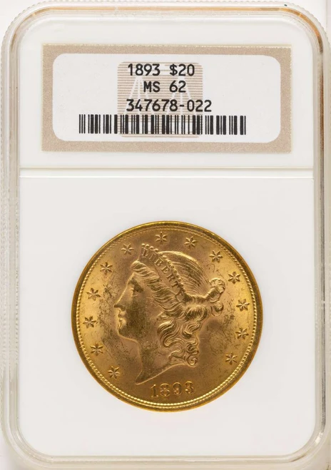1893 $20 Gold Liberty Double Eagle NGC MS62 coin front image