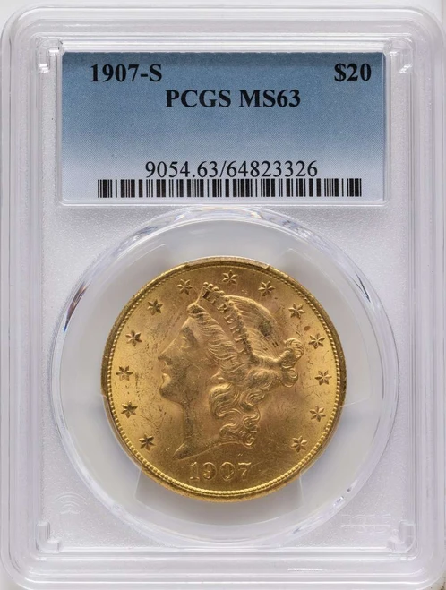 Bullionshark 1907-S $20 Gold Liberty Double Eagle PCGS MS63 - HAT789053015 