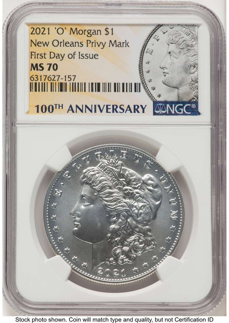Bullionshark 2021 $1 Modern Bullion Coin NGC MS70   Morgan Dollar 100th Anniversary - O Privy - First Day of Issue - HAT767784027 