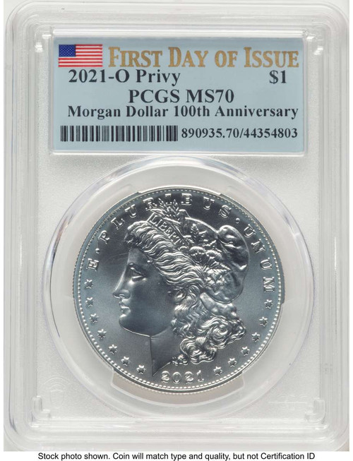 Bullionshark 2021 $1 Modern Bullion Coin PCGS MS70   Morgan Dollar 100th Anniversary - O Privy - First Day of Issue - HAT771165065 