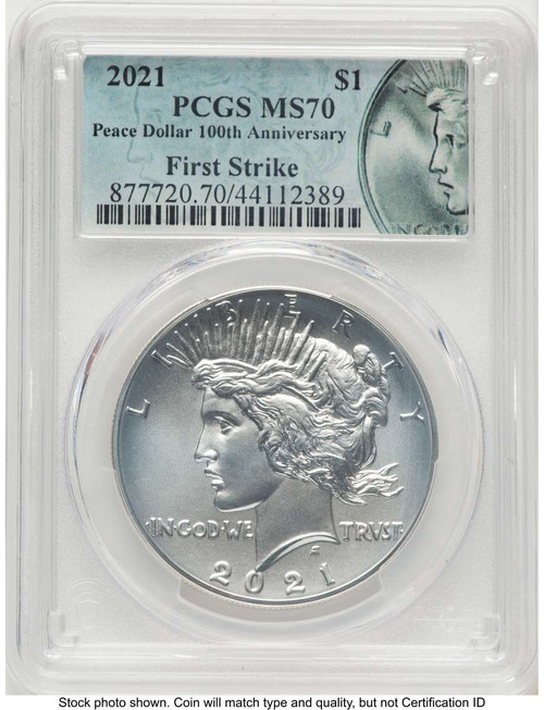 Bullionshark 2021 $1 Modern Bullion Coin PCGS MS70   Peace Dollar 100th Anniversary - First Strike - HAT774119010 