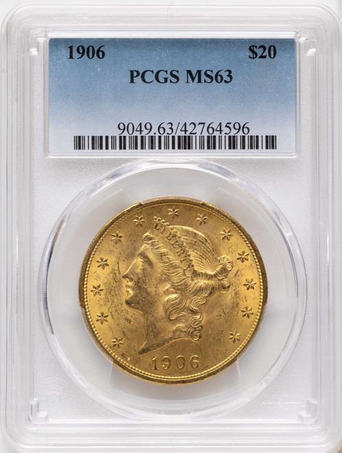1906 $20 Gold Liberty Double Eagle PCGS MS63 coin front image