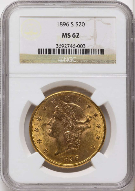 Bullionshark 1896-S $20 Gold Liberty Double Eagle NGC MS62 - HAT790106016 