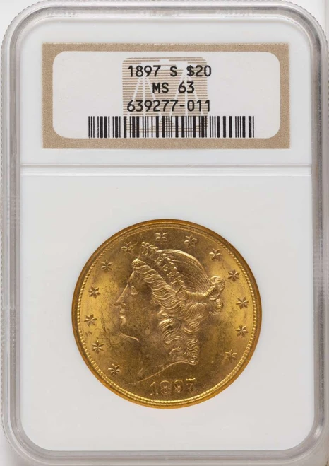 1897-S $20 Gold Liberty Double Eagle NGC MS63 coin front image