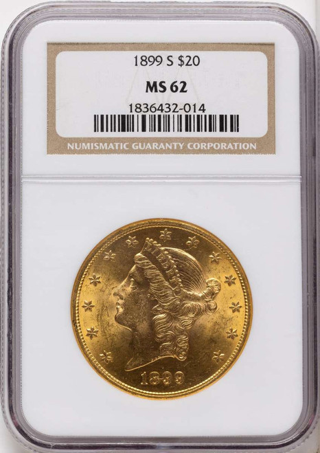1899-S $20 Gold Liberty Double Eagle NGC MS62 coin front image