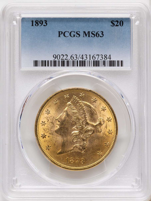 Bullionshark 1893 $20 Gold Liberty Double Eagle PCGS MS63 - HAT790205005 