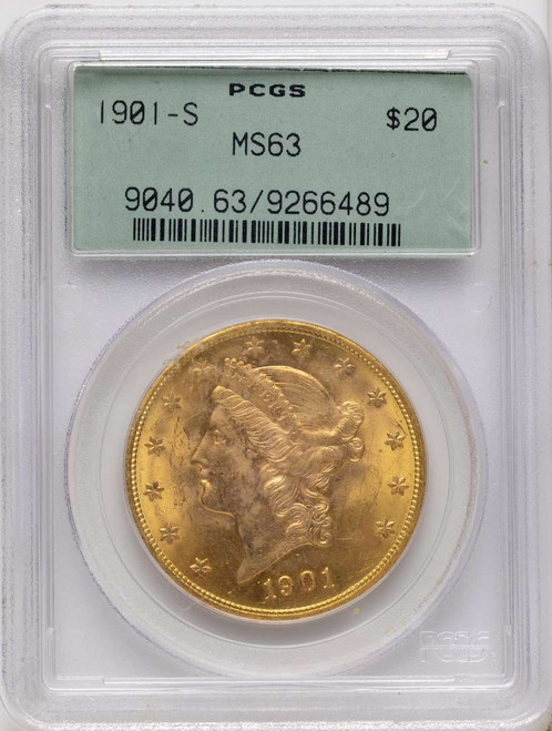 1901-S $20 Gold Liberty Double Eagle PCGS MS63 coin front image