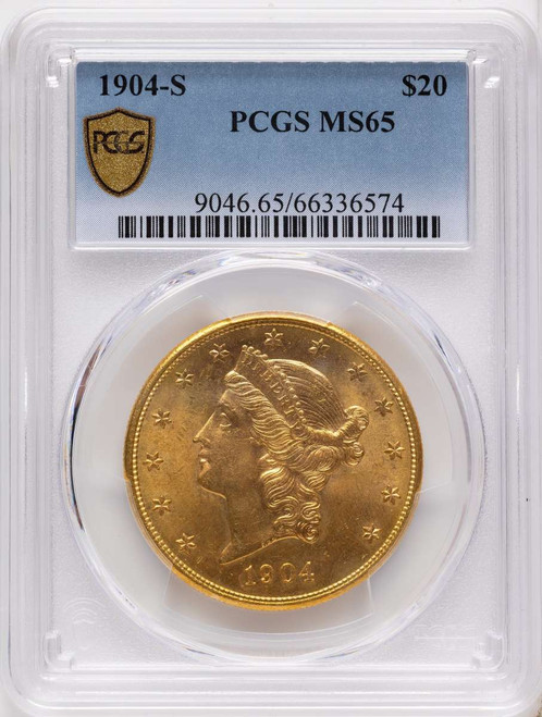 1904-S $20 Gold Liberty Double Eagle PCGS MS65 coin front image