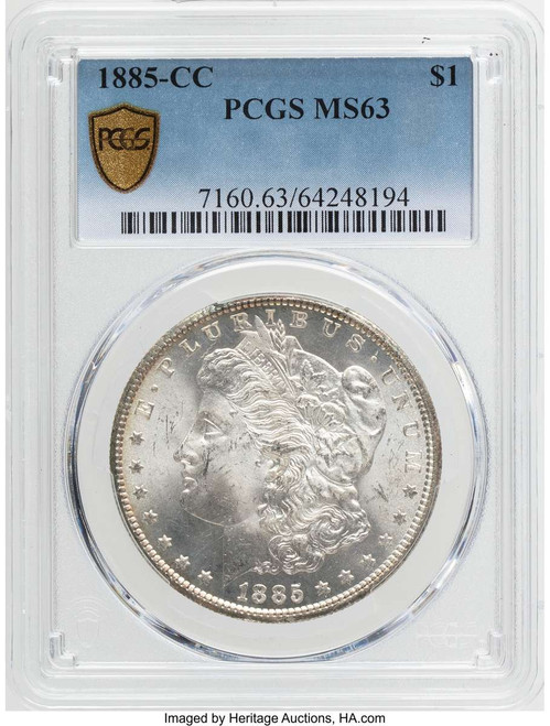 1885-CC S$1 Morgan Silver Dollar Coin PCGS MS63 coin front image