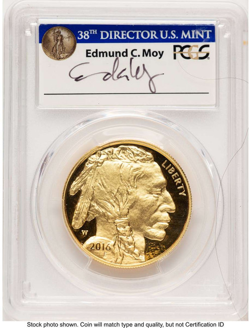 Bullionshark 2016-W $50 Proof 1 oz American Gold Buffalo Coin PCGS PR70 DCAM - 10th Anniversary - First Strike - Moy Signature - 1 of 377 - HAT507832003 