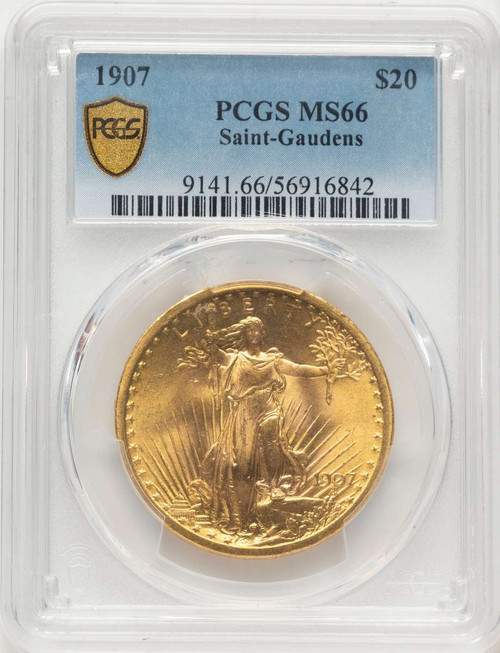 1907 $20 Saint Gaudens Double Eagle PCGS MS66 coin front image