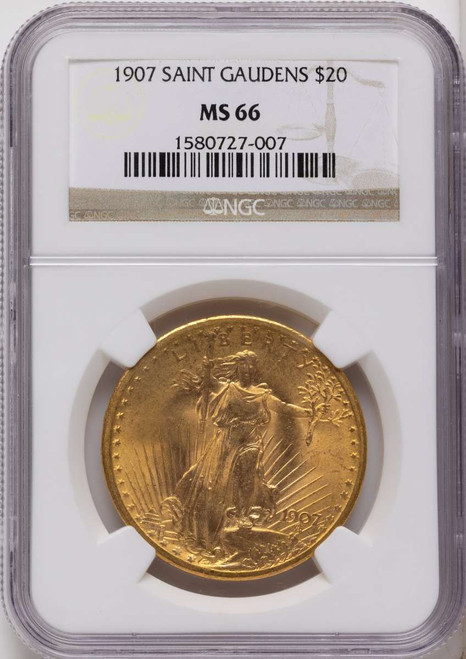 Bullionshark 1907 $20 Saint Gaudens Double Eagle NGC MS66 - HAT790649001 