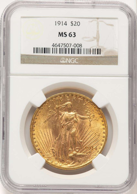 1914 $20 Saint Gaudens Double Eagle NGC MS63 coin front image