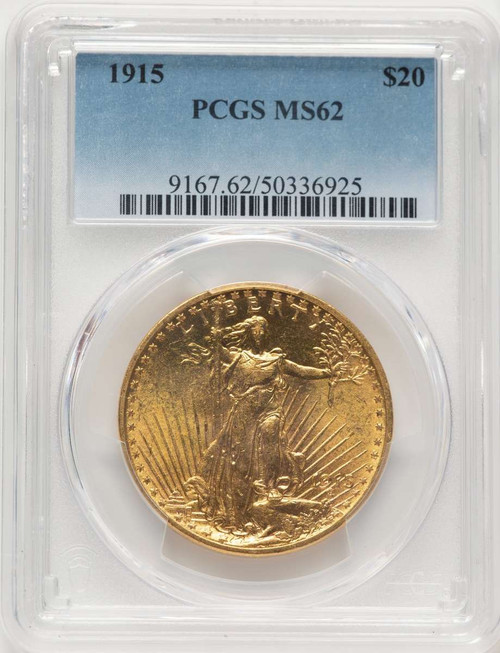 1915 $20 Saint Gaudens Double Eagle PCGS MS62 coin front image