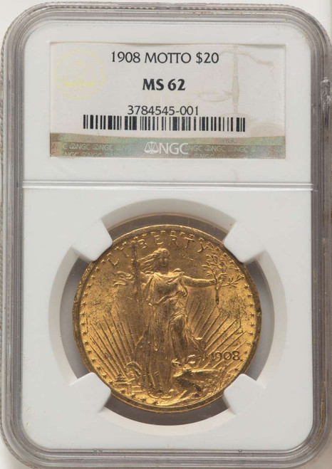 1908 $20 Saint Gaudens Double Eagle NGC MS62   Motto coin front image