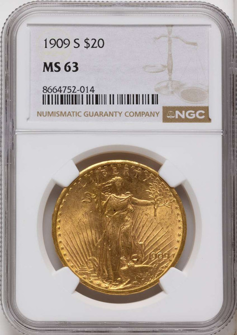 Bullionshark 1909-S $20 Saint Gaudens Double Eagle NGC MS63 - HAT508326039 