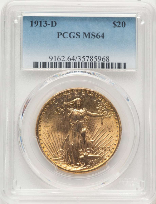 Bullionshark 1913-D $20 Saint Gaudens Double Eagle PCGS MS64 - HAT508050006 