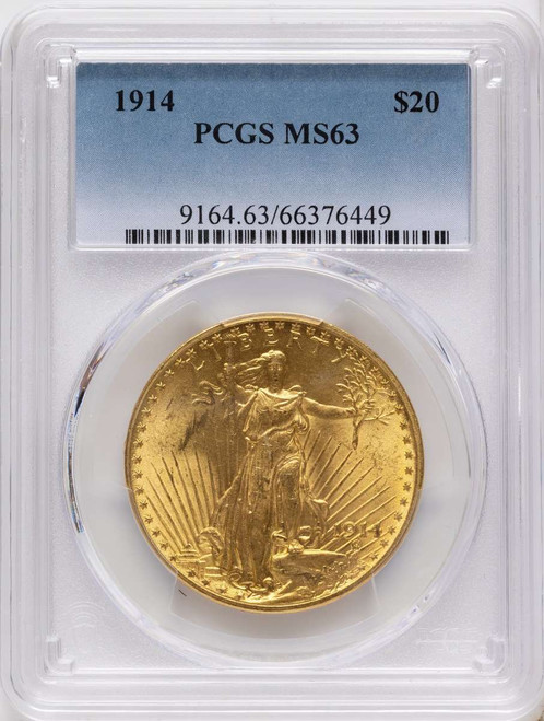 1914 $20 Saint Gaudens Double Eagle PCGS MS63 coin front image