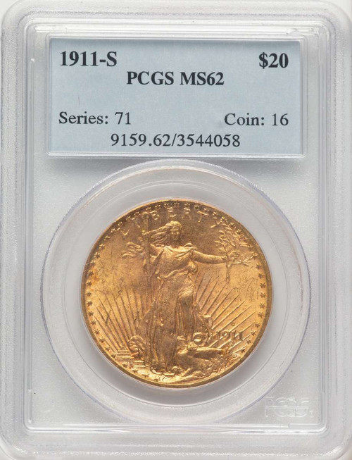 1911-S $20 Saint Gaudens Double Eagle PCGS MS62 coin front image