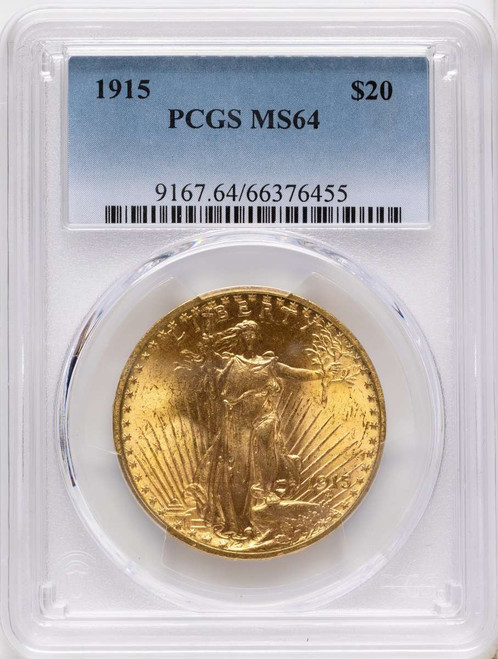 1915 $20 Saint Gaudens Double Eagle PCGS MS64 coin front image