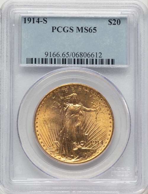 1914-S $20 Saint Gaudens Double Eagle PCGS MS65 coin front image