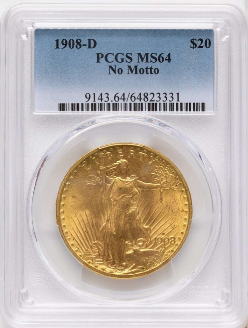 Bullionshark 1908-D $20 Saint Gaudens Double Eagle PCGS MS64   No Motto - HAT524816004 